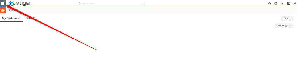 Click the sandwich menu button in Vtiger to install an extension