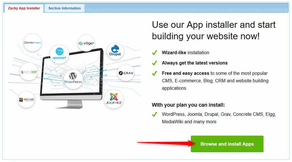 Click the Browse and Install Apps to find and Install Vtiger
