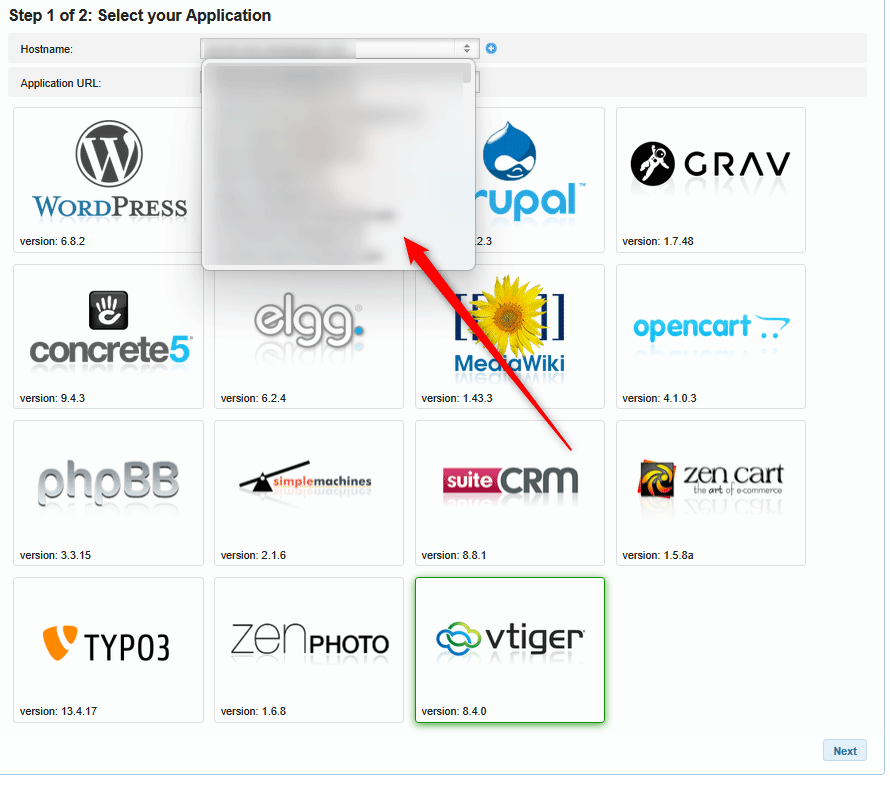 Select a domain name for your Vtiger project