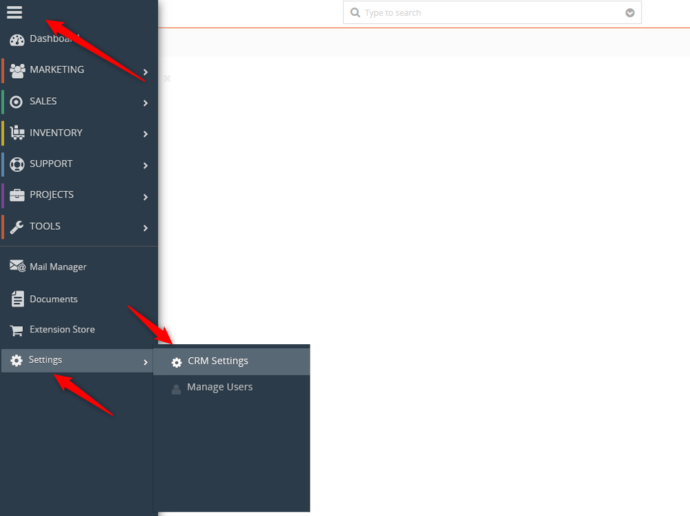 Open the Vtiger CRM settings