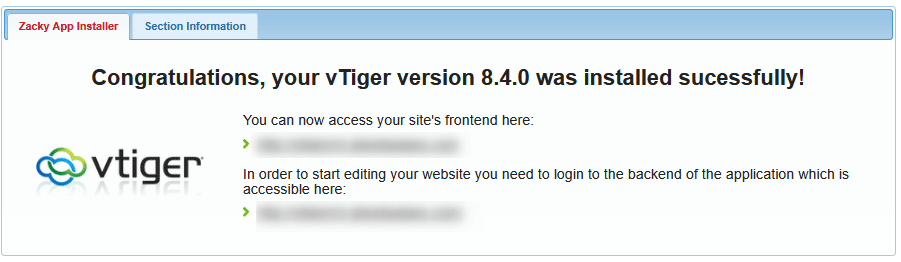 Confirmation message for your installation