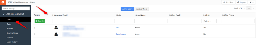 Head to the Users tab