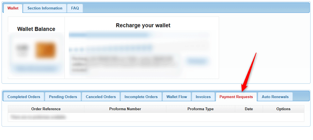 Browse all the important payment request data for your hosting payments