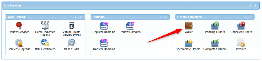 To check your payment requests head to Wallet within the AwardSpace hosting panel