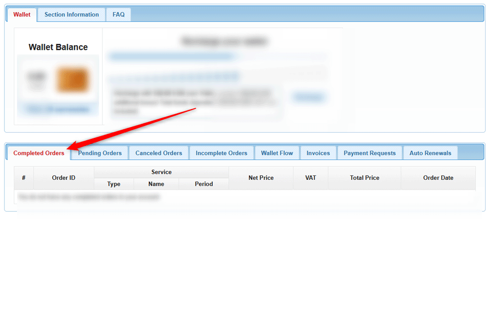 Check your completed orders within the dedicated tab