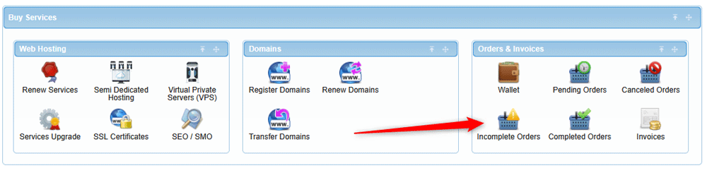 Open the Incomplete Orders icon in the AwardSpace hosting panel