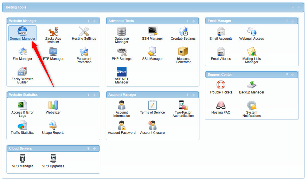 Enter the Domain Manager via the AwardSpace hosting panel to access your domain information