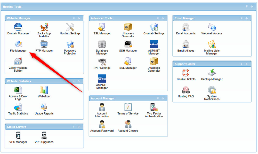 Access the File Manager via the AwardSpace hosting panel