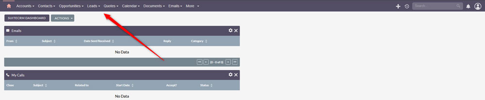 Locate the navigation menu in SuiteCRM