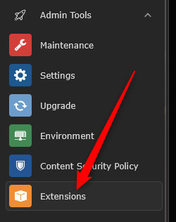 Navigate to Extensions to install a TYPO3 theme
