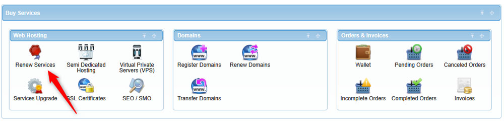 To renew your hosting service, via the AwardSpace hosting panel, head to Renew Services