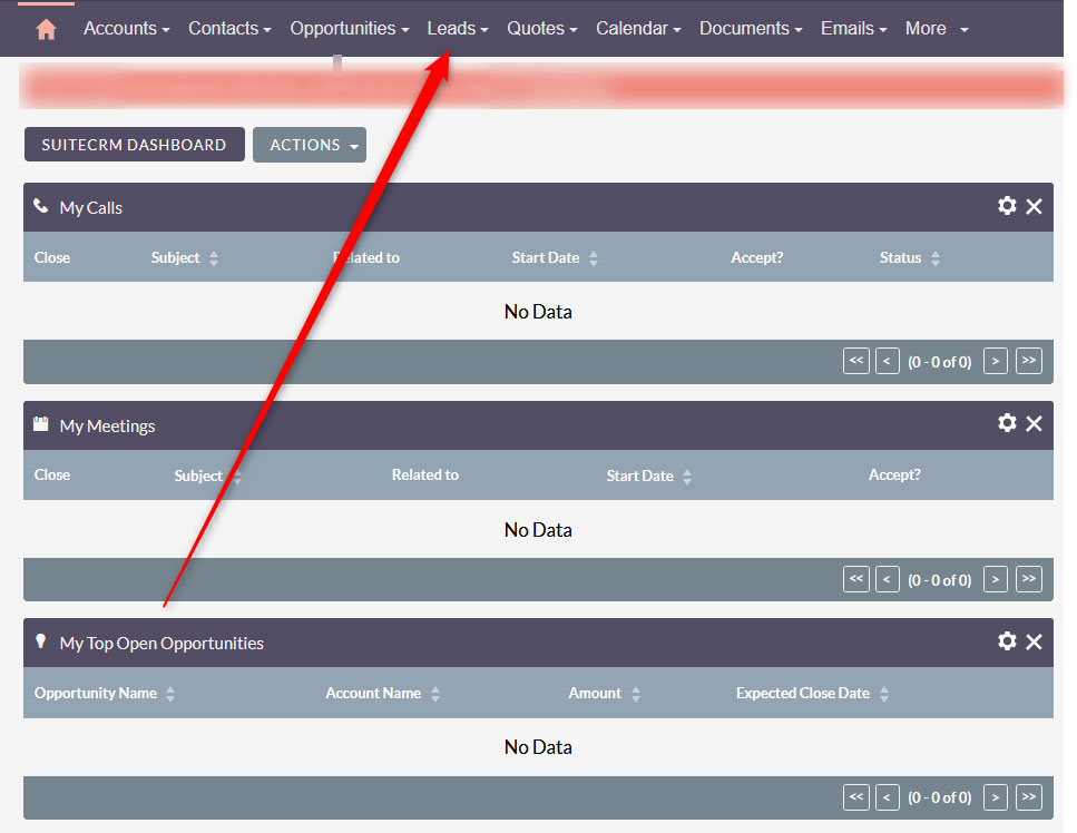 Select a module to which to apply filters in SuiteCRM