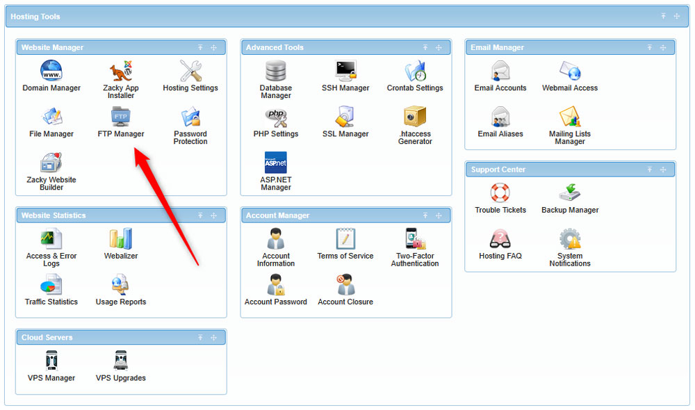 Access the FTP Manager page via the AwardSpace hosting panel