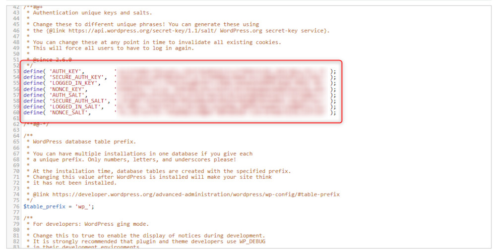 Salts and Keys strings on your WordPress website