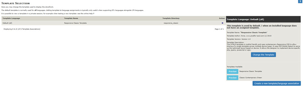 Access the Template Selection options in Zen Cart