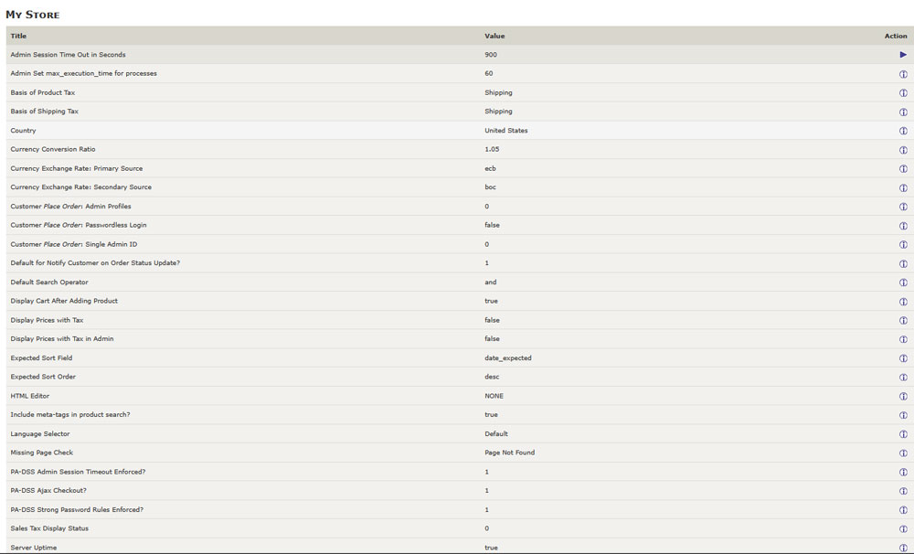 Acess the Zen Cart My Store Settings