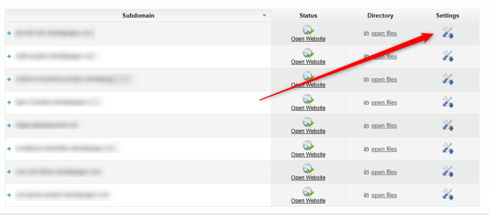 Click the Settings icon on each domain name, so to access the options