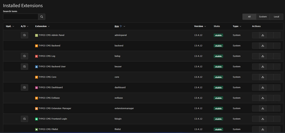 Filter the List to see the available TYPO3 extensions