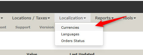 Currencies settings in Zen Cart Admin Panel