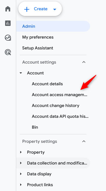 Navigate to account management in GA4 
