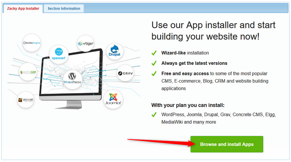 Browse the CMS list to install TYPO3