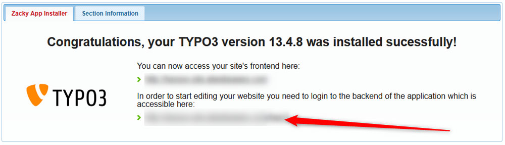 TYPO3 CMS Installation Confirmation Message