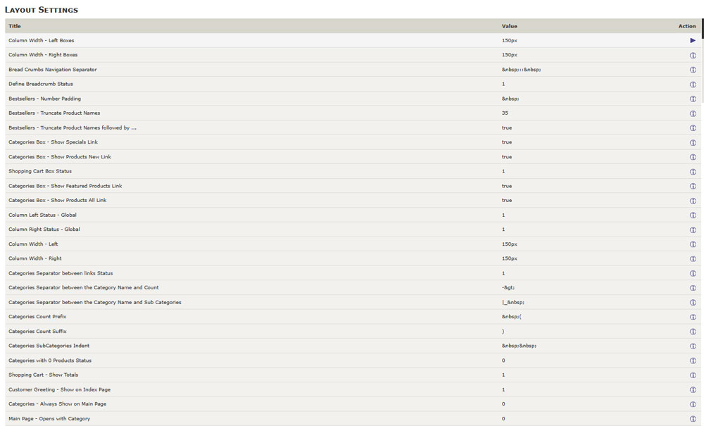 Layout Page Options list in Zen Cart