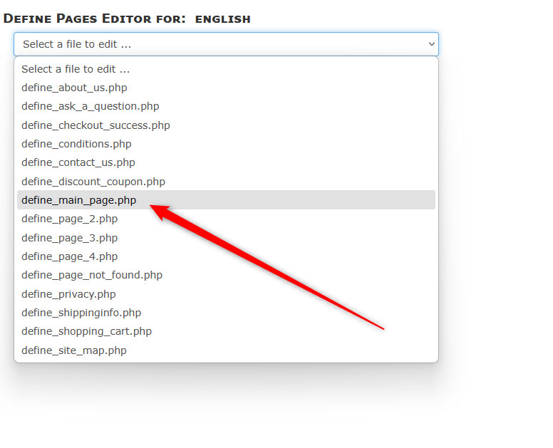 Select Define Main Page Editor in Zen Cart to edit homepage