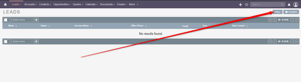 Click the Filter button once you have opened a module