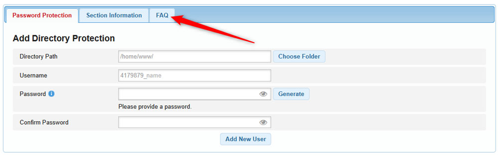 Open the FAQ tab within the Password Protection page