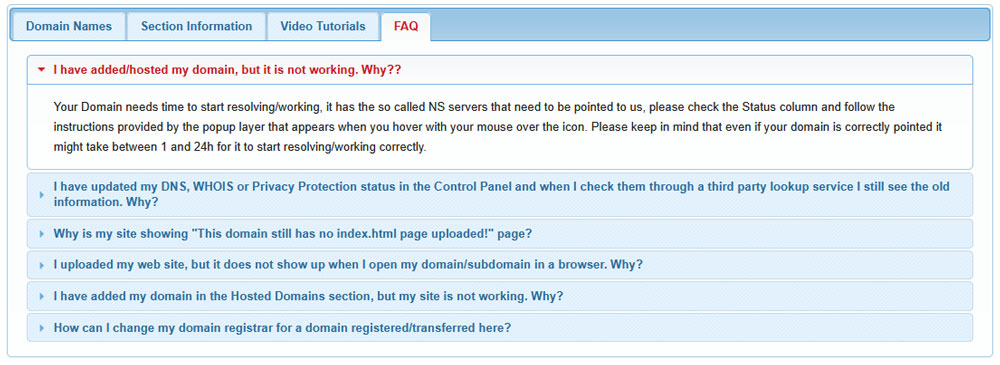 Open the FAQ question to search for quick answers to your questions