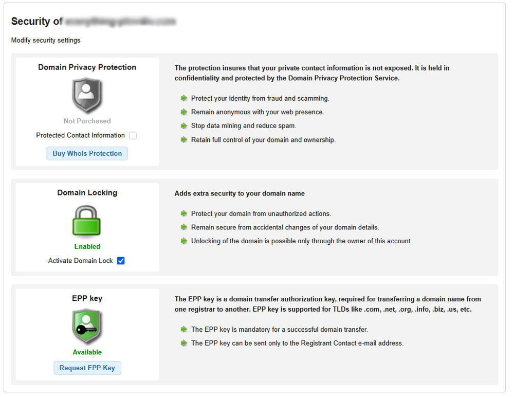 Security options for your domains