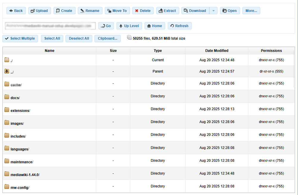 Website files and folders in the File Manager