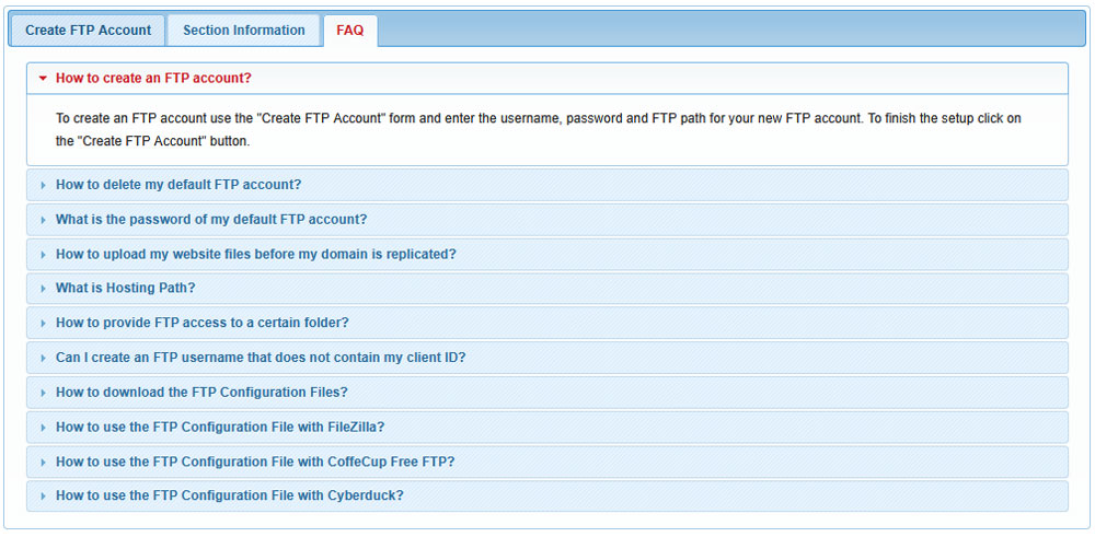 Open the FTP FAQ section