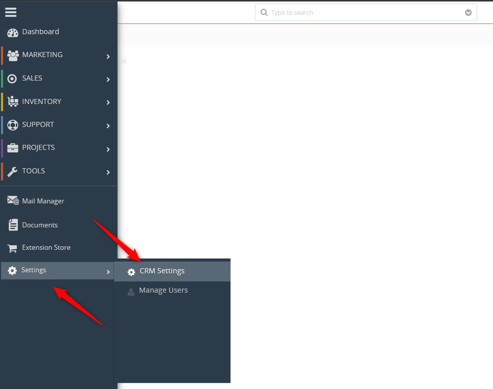 Head to CRM settings via the main menu to access the tags management options