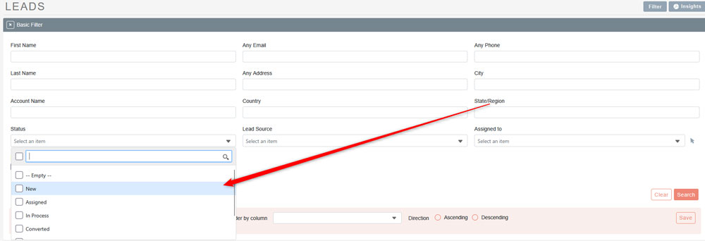 Select according to which criteria to make a filter