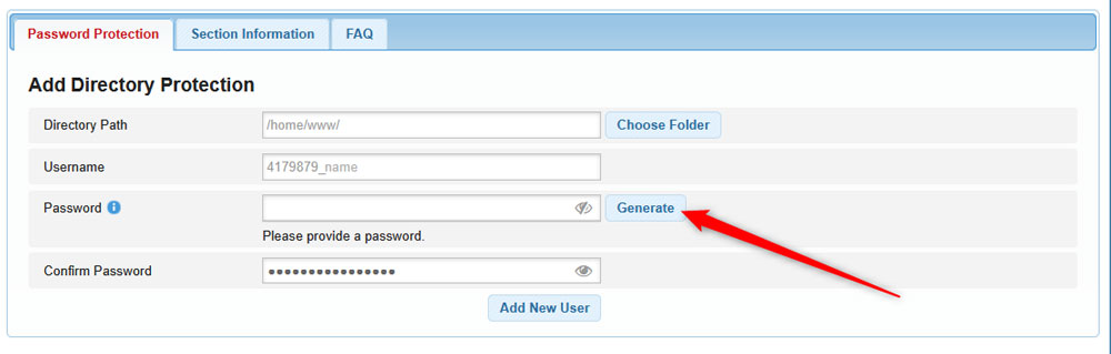 Select a password for your directory protection