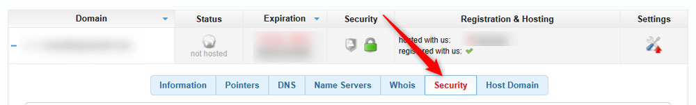Access the security options via the menu that appears once you click on Settings
