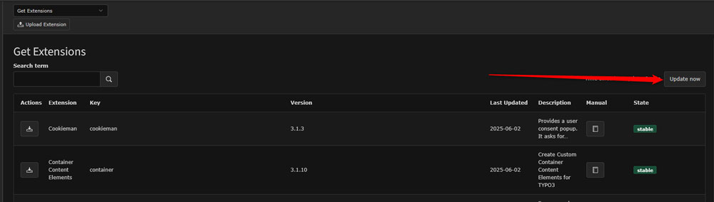 Update the list to see the most recent available extensions