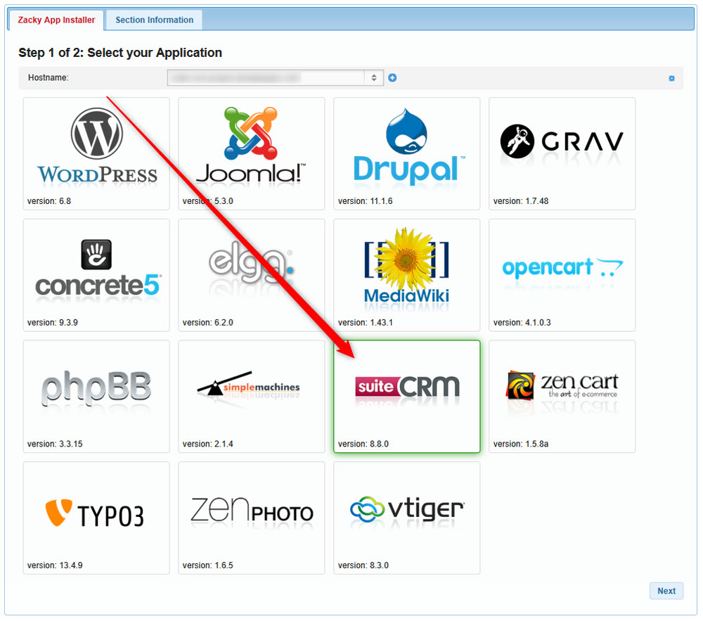 Click the SuiteCRM icon to start the installation process