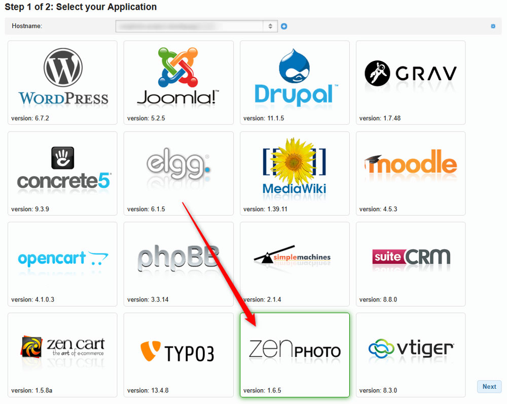 Click Zenphoto icon to begin installation