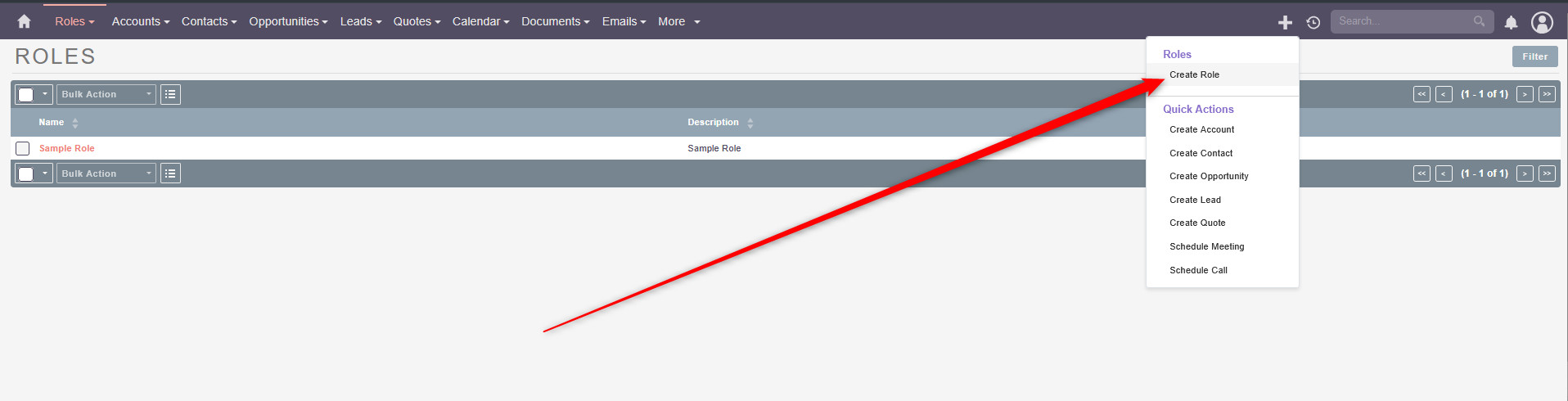 Create a new role in SuiteCRM