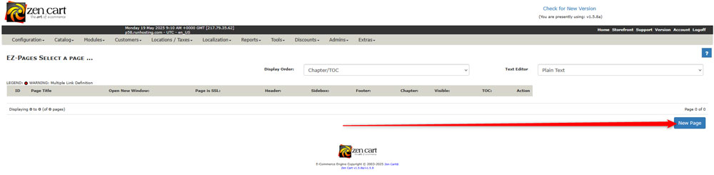 Add New Page via the EZ Pages settings
