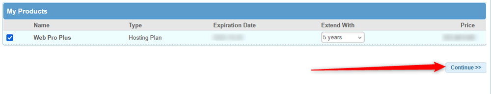 Click on the Continue button to start the renewal process