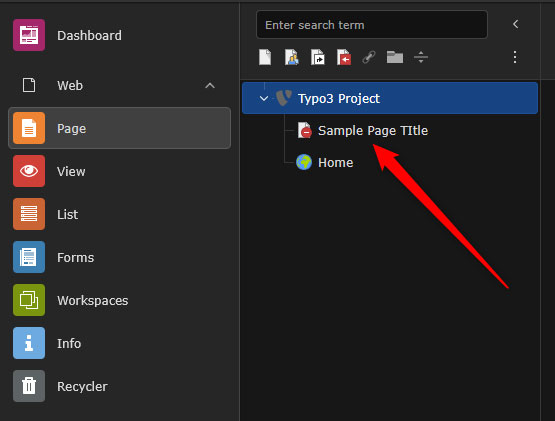 Select your new page in TYPO3 