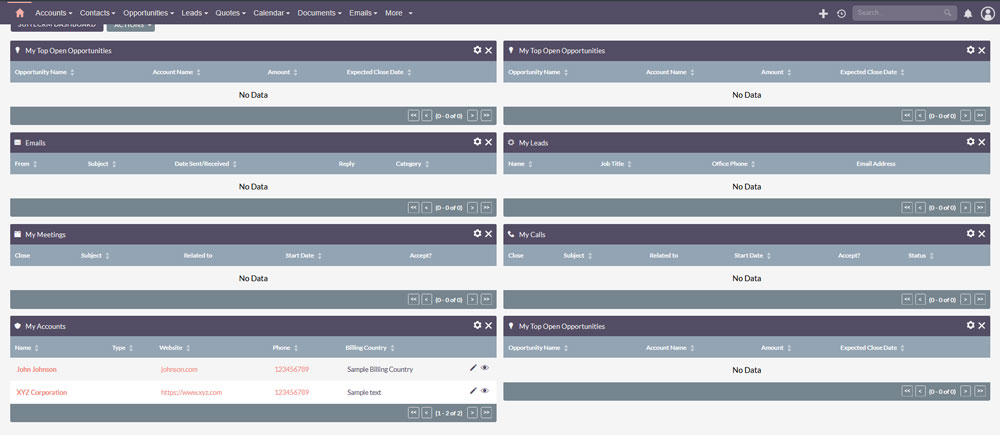 SuiteCRM dual column dashlets design 