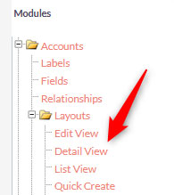 Find Detail View so you can modify fields in SuiteCRM