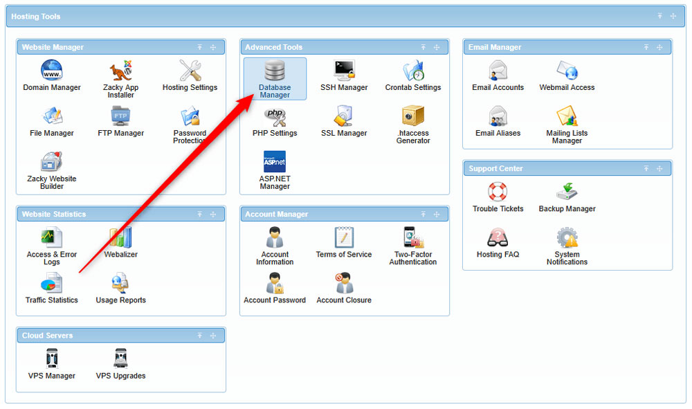 Access the Database Manager in AwardSpace hosting panel
