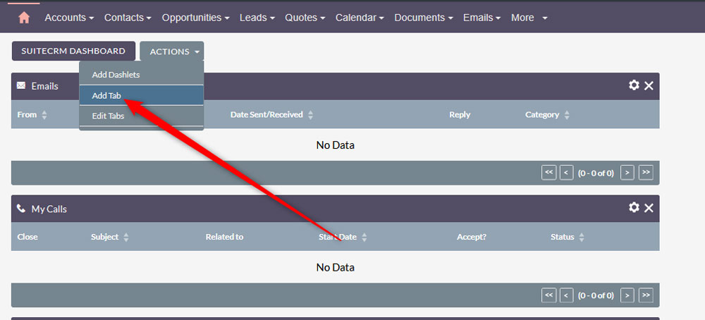 Add tabs in SuiteCRM 
