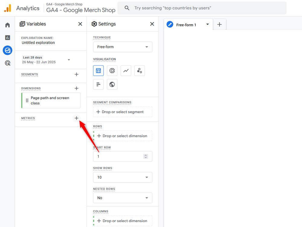 Click the Metrics button to filter the stats we need 